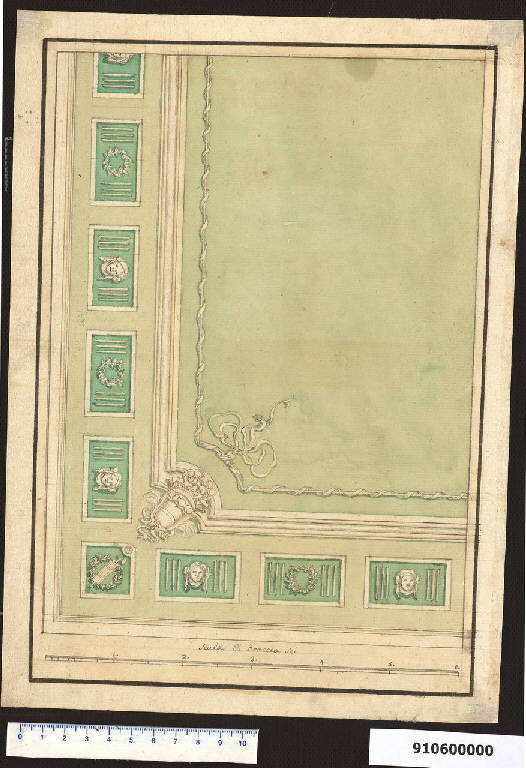 Proiezione in pianta e decorazione di un soffitto per i Montecatini (disegno) di Sardini, Giacomo (sec. XVIII)