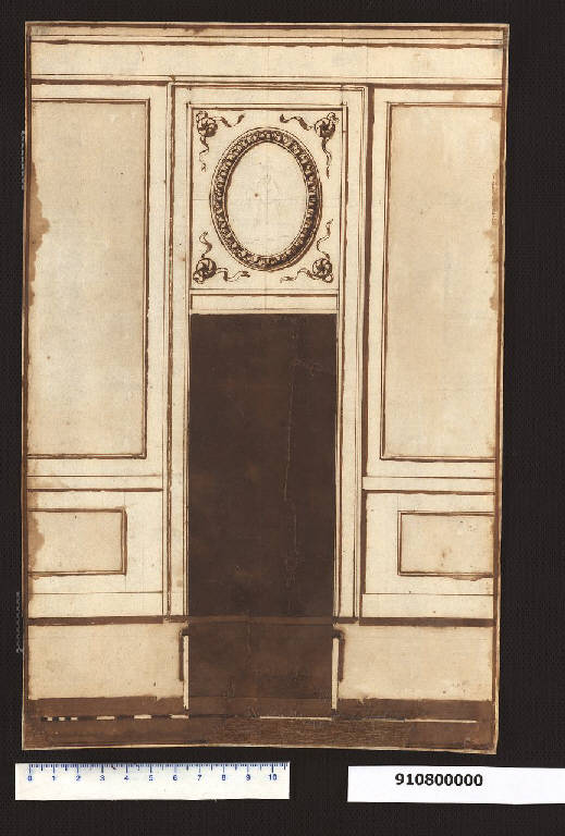 Pianta e prospetto di una porta della sala nella villa Sardini a Pieve Santo Stefano (disegno) di Sardini, Giacomo (sec. XVIII)