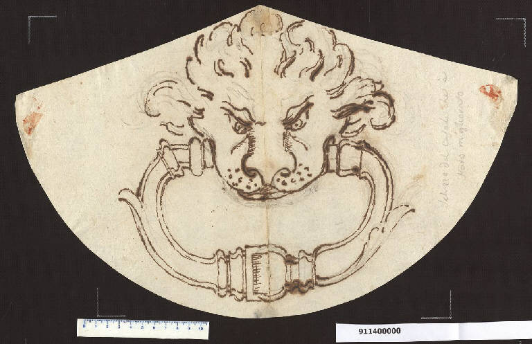 Batacchio con leone per portone di palazzo Sardini a Lucca (disegno) di Sardini, Giacomo (sec. XVIII)