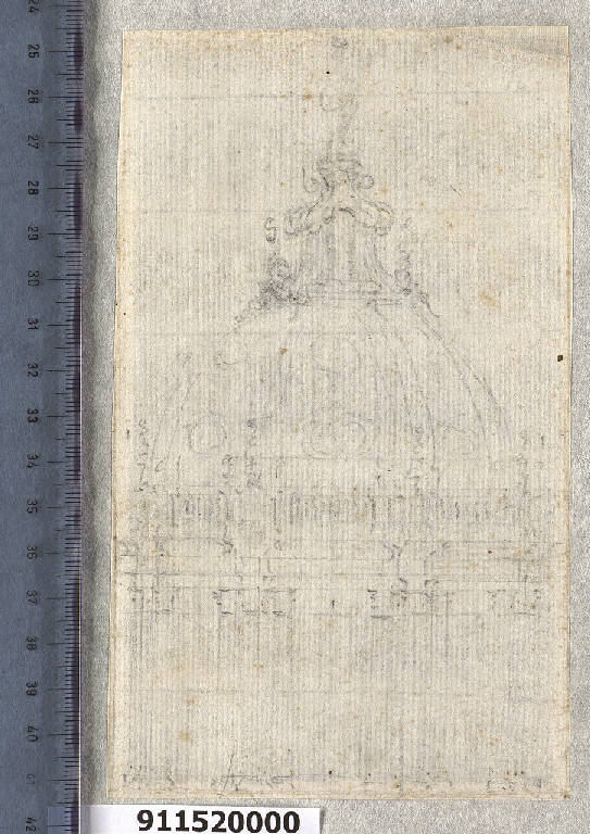 Prospetto della cupola di una chiesa (disegno) - ambito italiano (seconda metà sec. XVII)