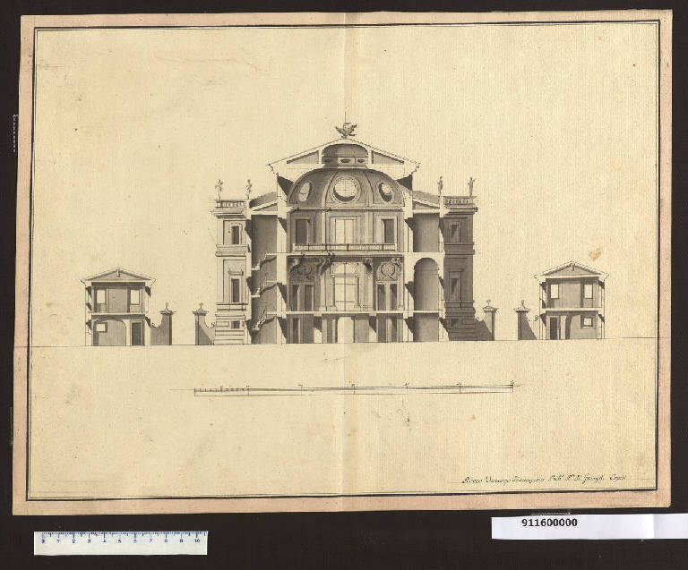 Sezione di una villa con salone centrale ottagonale (disegno) di Francesconi, Rocco Vincenzo (ultimo quarto sec. XVIII)