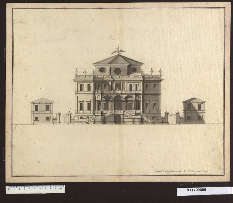 Prospetto di una villa con salone centrale ottagonale (disegno) di Francesconi, Rocco Vincenzo (sec. XVIII)