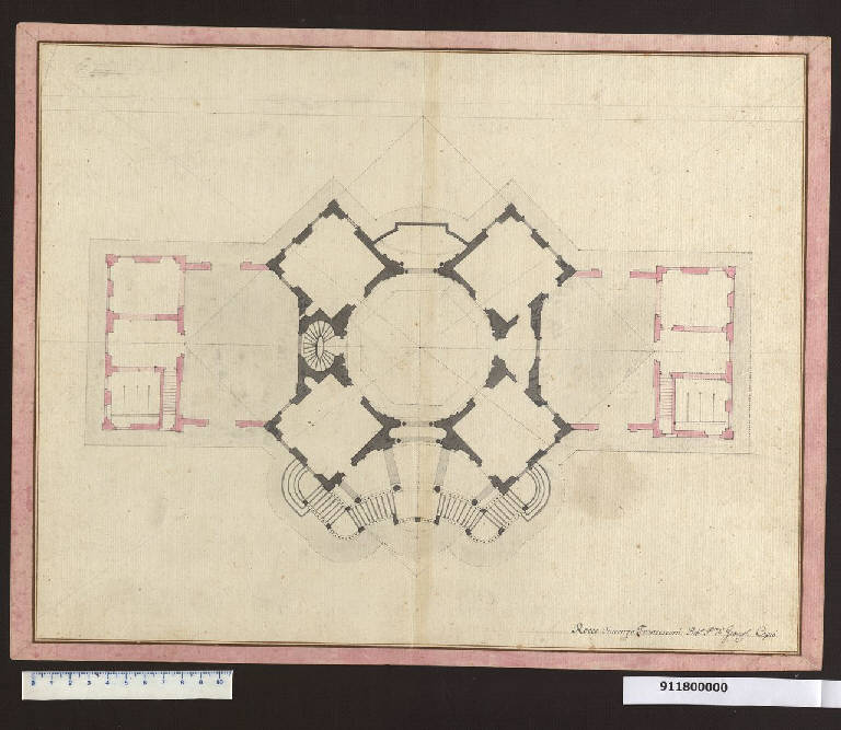 Pianta del piano nobile di una villa con salone centrale ottagonale (disegno) di Francesconi, Rocco Vincenzo (sec. XVIII)