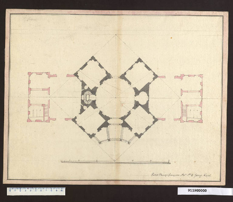 Pianta del piano terreno di una villa con salone centrale ottagonale (disegno) di Francesconi, Rocco Vincenzo (sec. XVIII)