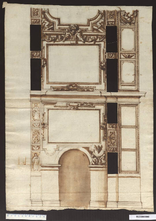 Decorazione dell'interno di una chiesa (disegno) - ambito italiano (fine/inizio secc. XVI/ XVII)