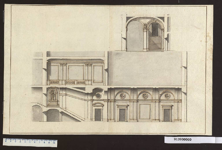 Sezione del vestibolo e della scala di palazzo Paar a Vienna (disegno) di Martinelli, Domenico (sec. XVII)