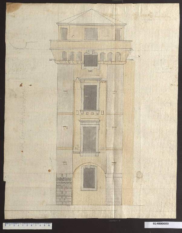 Prospetto della torre di palazzo Sardini a Lucca (disegno) di Lippi, Michelangelo (sec. XVIII)