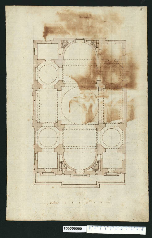 Pianta della chiesa di S. Pietro a Frascati (disegno) di Martinelli, Domenico ((?)) (sec. XVII)