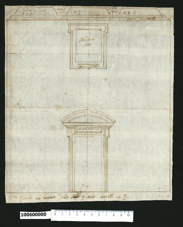 Prospetto del portale di una sala del palazzo arcivescovile di Firenze (disegno) di Dosi, Giovanni Antonio detto Dosio (sec. XVI)