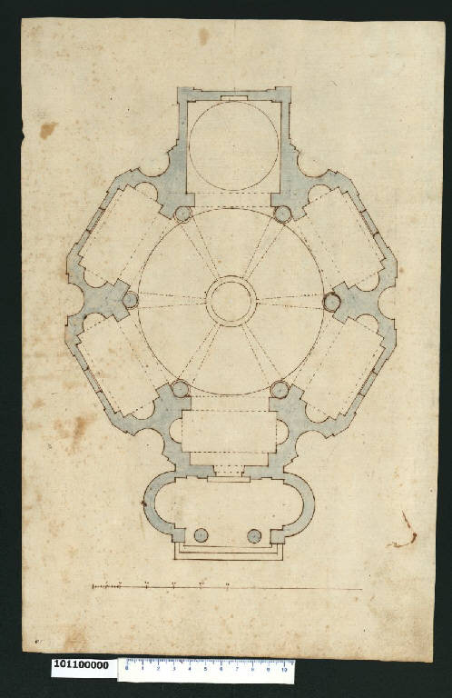 Pianta di chiesa esagonale (disegno) - ambito romano (prima metà sec. XVII)