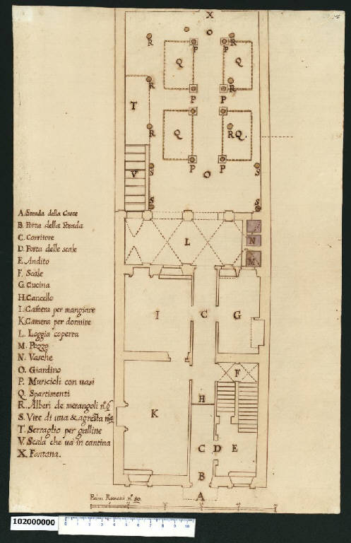 Pianta del piano terra della casa di Giovanni Battista Gisleni a Roma (disegno) di Gisleni, Giovanni Battista (sec. XVII)