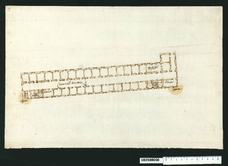 Pianta del primo piano di un monastero (disegno) - ambito romano (secc. XVI/ XVII)