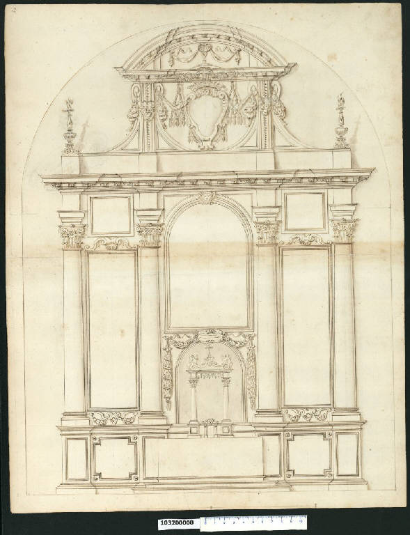 Prospetto di altare (disegno) di Gisleni, Giovanni Battista (attribuito) (sec. XVII)