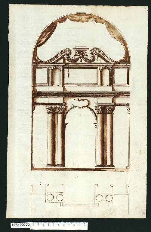 Pianta e prospetto di un ingresso di scala (disegno) - ambito romano (prima metà sec. XVII)