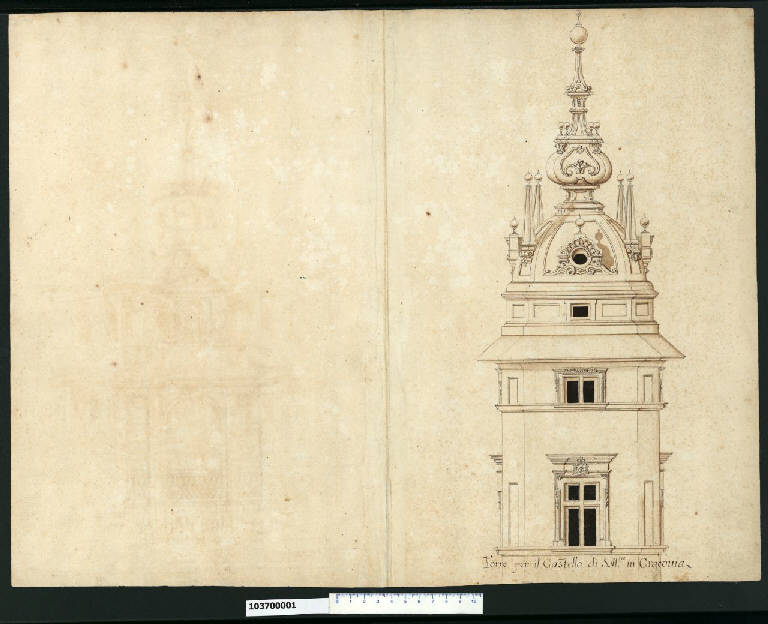Prospetto della torre del castello reale di Cracovia (disegno) di Gisleni, Giovanni Battista (sec. XVII)