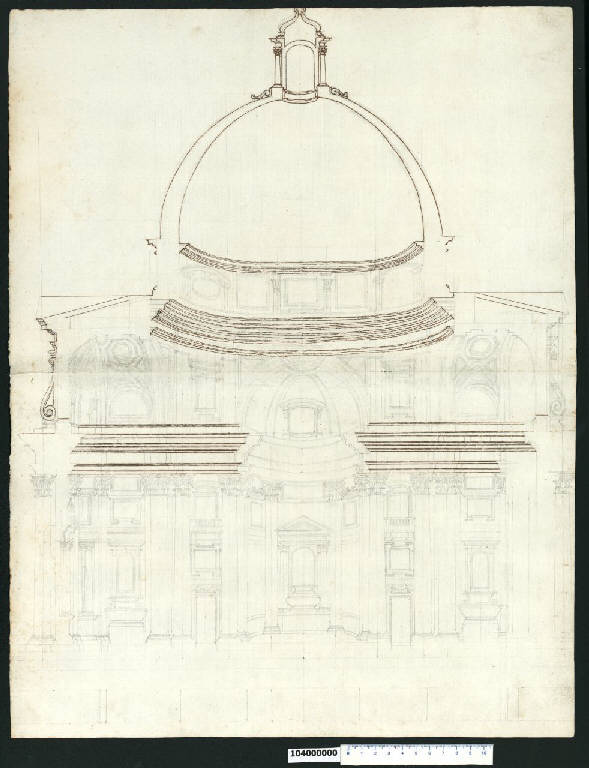 Sezione della chiesa dei SS. Luca e Martina a Roma (disegno) di Martinelli, Domenico (attribuito) (sec. XVII)