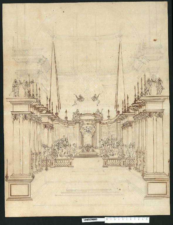 Veduta prospettica dell'apparato funebre per Carlo Ferdinando Wasa (disegno) di Gisleni, Giovanni Battista (sec. XVII)