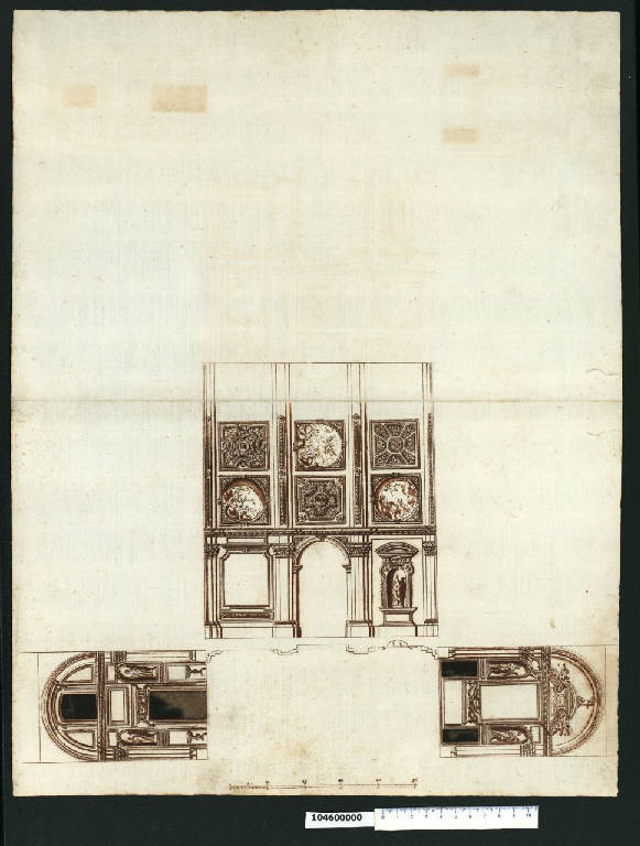 Pianta e prospetti interni di una cappella (disegno) di Gisleni, Giovanni Battista (attribuito) (sec. XVII)