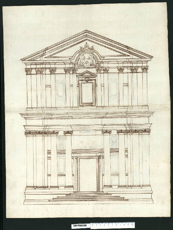 Prospetto della chiesa dei SS. Luca e Martina a Roma (disegno) di Martinelli, Domenico (attribuito) (sec. XVII)