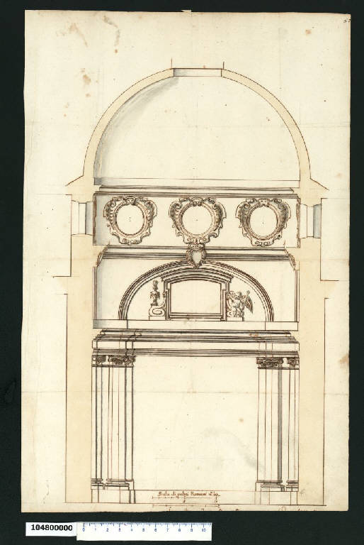 Sezione di una cappella (disegno) - ambito romano (terzo quarto sec. XVII)
