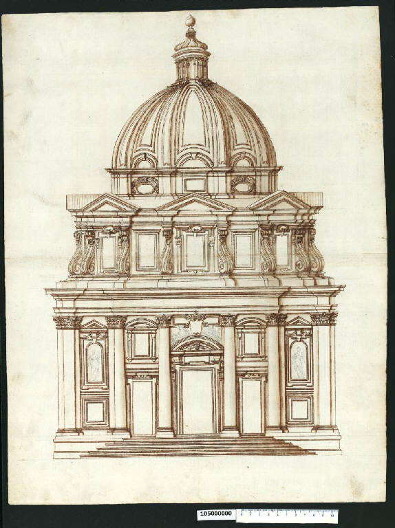 Prospetto della chiesa dei SS. Luca e Martina a Roma (disegno) di Martinelli, Domenico (attribuito) (sec. XVII)