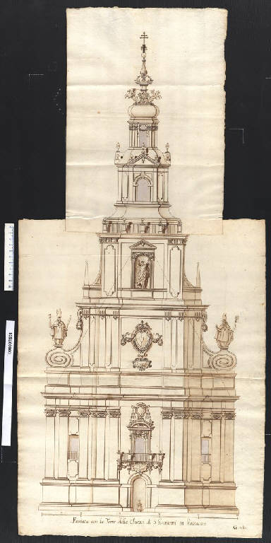 Prospetto della torre della chiesa di S. Giovanni a Varsavia (disegno) di Gisleni, Giovanni Battista (attribuito) (sec. XVII)