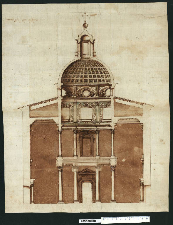 Sezione del battistero di S. Giovanni in Fonte a Roma (disegno) - ambito romano (fine/inizio secc. XVI/ XVII)
