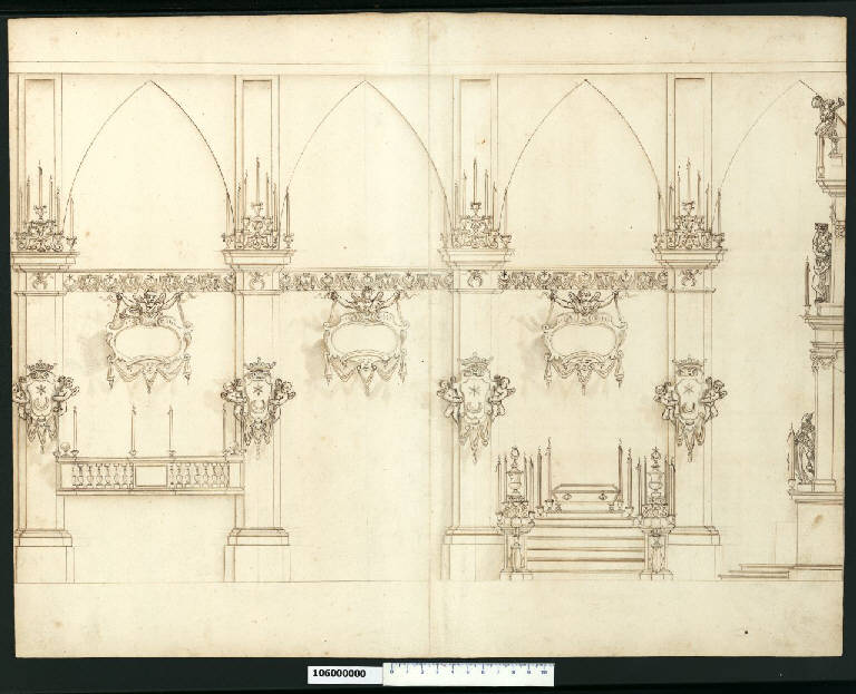 Prospetto di apparato funebre (disegno) di Gisleni, Giovanni Battista (sec. XVII)