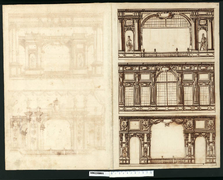 Prospetto della galleria della villa regia di Varsavia (disegno) di Gisleni, Giovanni Battista (sec. XVII)