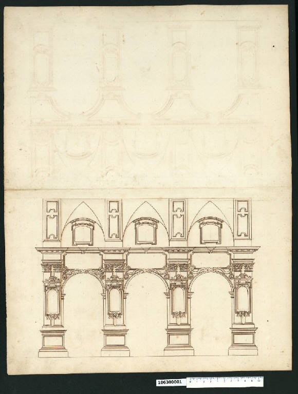 Sezione di una chiesa (disegno) - ambito romano (terzo quarto sec. XVII)