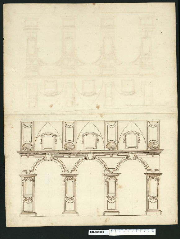 Sezione di una chiesa (disegno) - ambito romano (terzo quarto sec. XVII)