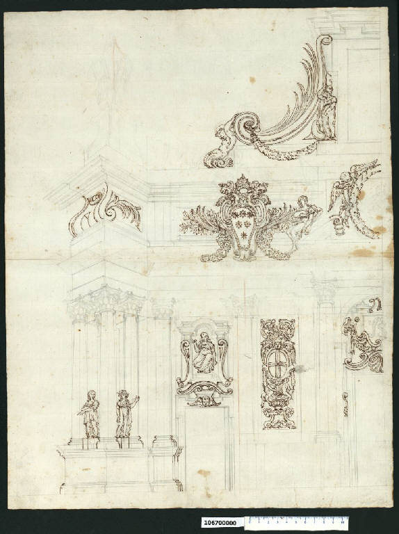 Prospetto di apparato effimero (?) per la famiglia Altieri (disegno) - ambito romano (seconda metà sec. XVII)