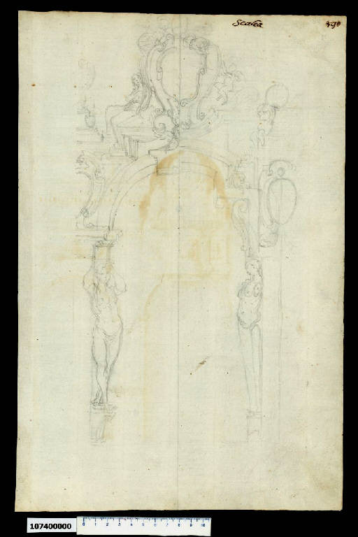 Ingresso di scalea in due versioni (disegno) - ambito romano (sec. XVII)