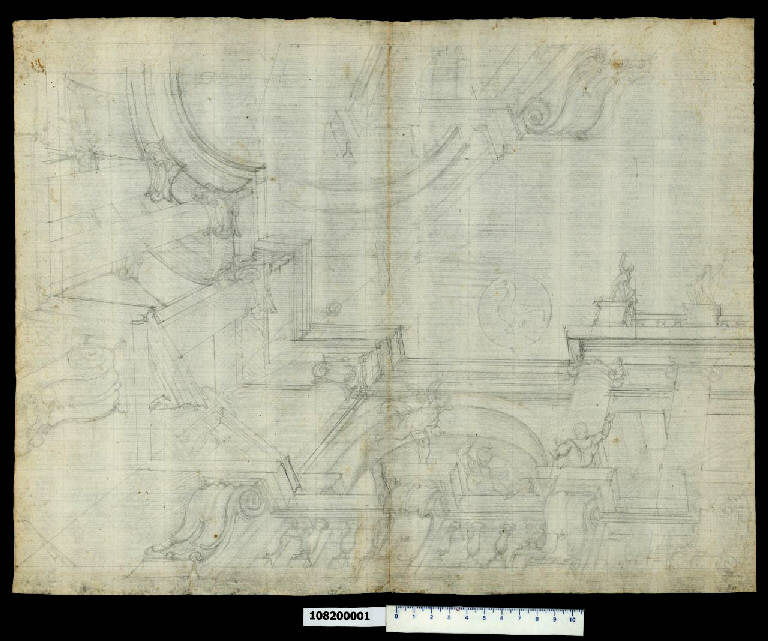 Decorazione prospettica di un soffitto (disegno) - ambito centro-italiano (sec. XVII)