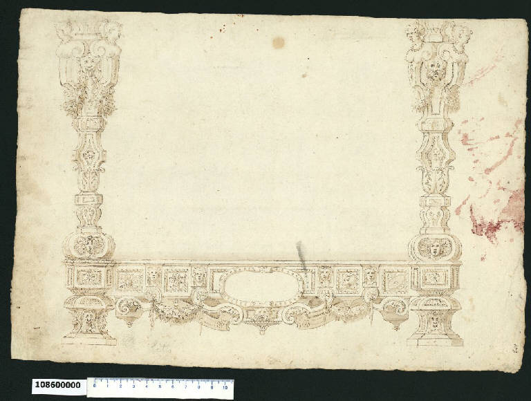 Piede di tavolo intagliato (?) (disegno) - ambito centro-italiano (prima metà sec. XVII)
