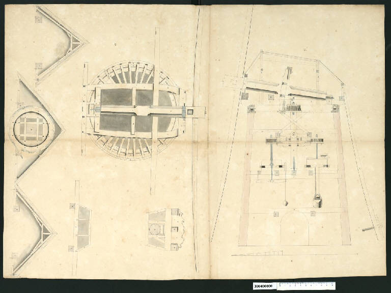 Sezioni e dettagli di un mulino a vento (disegno) di Martinelli, Domenico (sec. XVII)