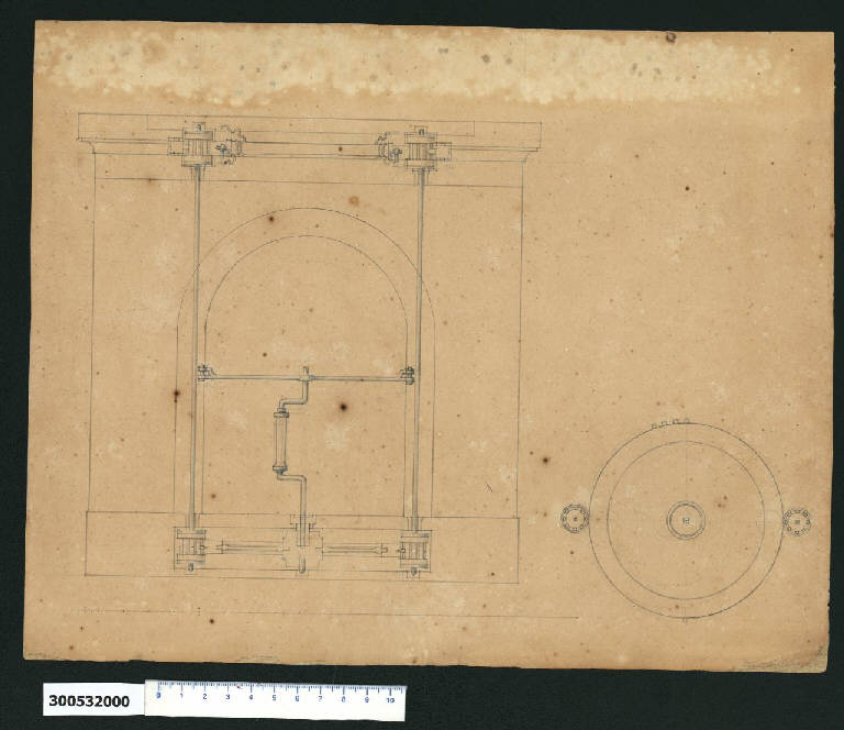 Sezione trasversale di ponte levatoio e suo meccanismo (disegno) di Martinelli, Domenico (secc. XVII/ XVIII)
