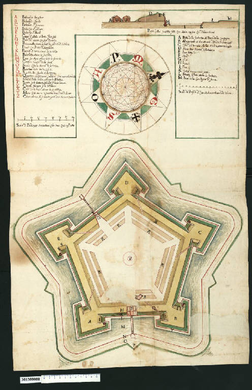 Pianta e profilo della fortezza di Ancona (?) (disegno) - ambito marchigiano (sec. XVI)