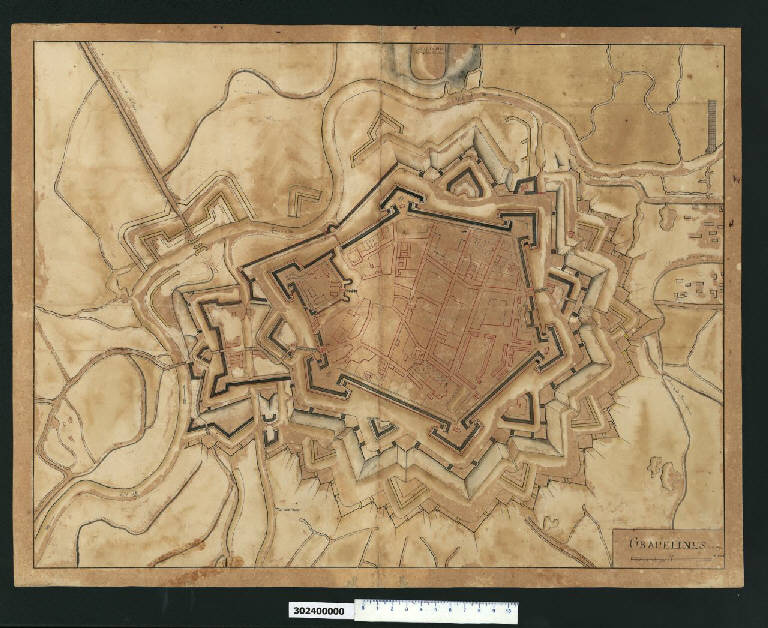 Pianta della città fortificata di Graveline (disegno) di Vauban, Sébastien Le Prestre ((?)) (sec. XVIII)