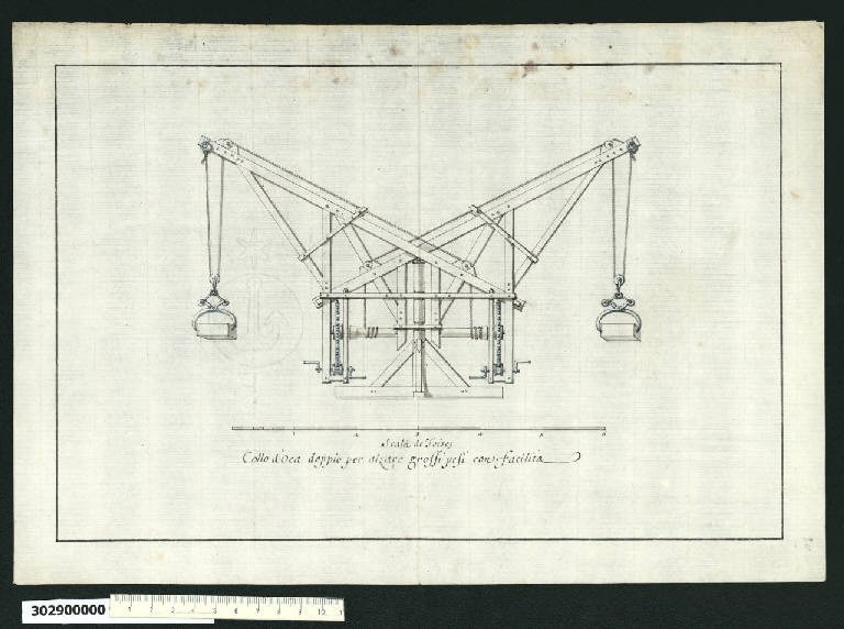 Prospetto di macchina per sollevare pesi (disegno) di Martinelli, Domenico (sec. XVII)