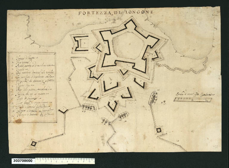 Pianta del piano d'attacco alla fortezza di Longone (disegno) - ambito italiano (sec. XVIII)