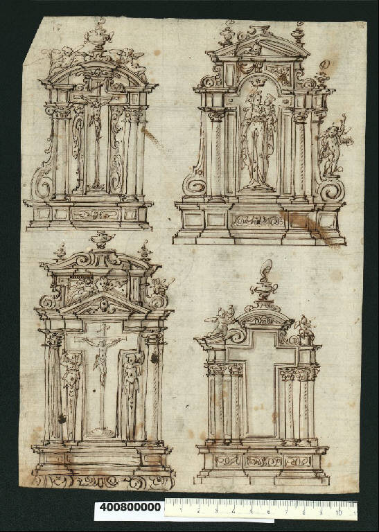 Prospetti di quattro altari (disegno) di Montano, Giovanni Battista (primo quarto sec. XVII)