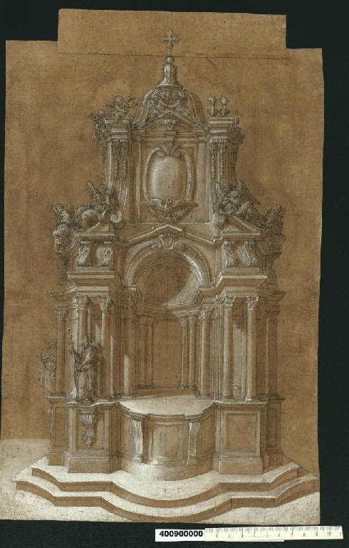 Veduta prospettica di altare (disegno) di Martinelli, Domenico (sec. XVII)