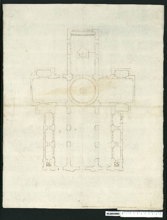 Pianta della chiesa nuova di S. Pietro a Massa (disegno) di Bergamini, Innocenzo Jacobo (sec. XVII)