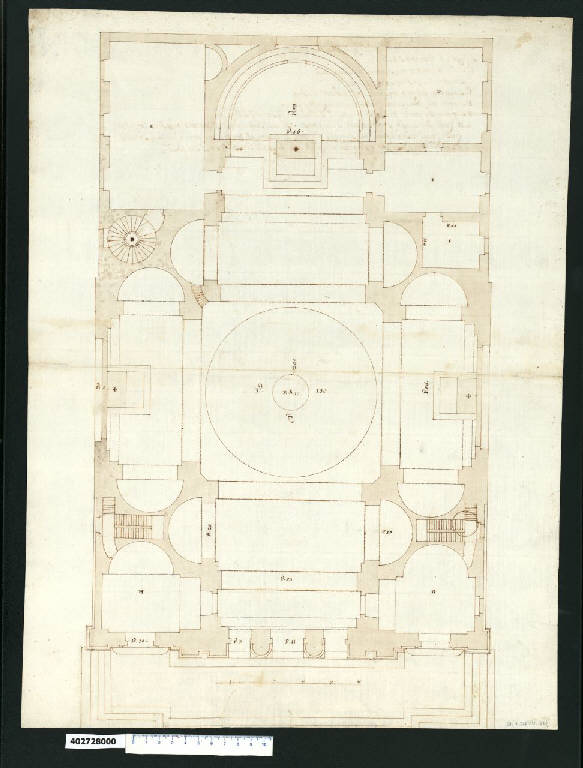 Pianta della chiesa di S. Pietro a Frascati (disegno) di Martinelli, Domenico (sec. XVII)