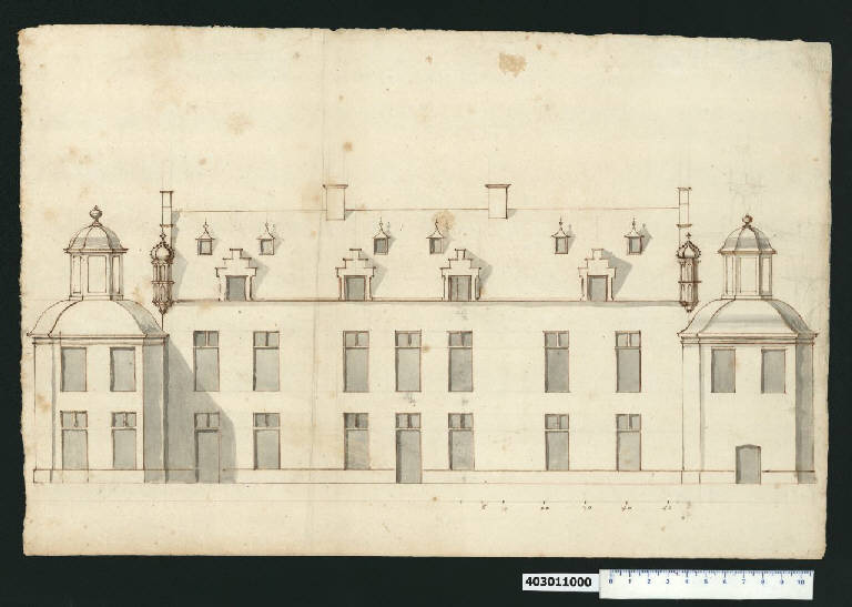 Prospetto dell'ala sud-est del palazzo di Guglielmo III d'Orange a Bruxelles (disegno) di Martinelli, Domenico ((?)) (sec. XVII)