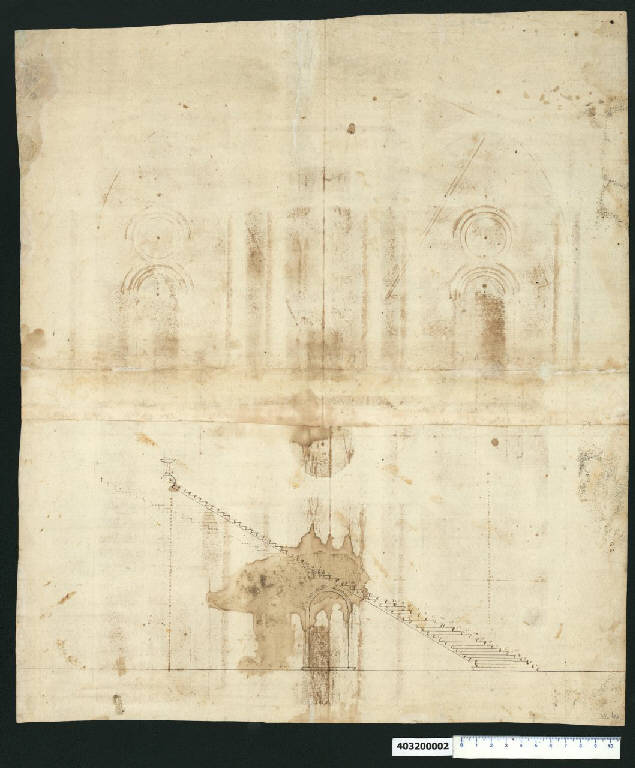 Prospetto di uno scalone monumentale (disegno) - ambito romano (seconda metà sec. XVII)