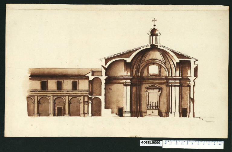 Sezione longitudinale del convento di S. Bonaventura a Monterano (disegno) di Martinelli, Domenico (sec. XVII)