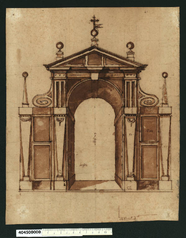 Prospetto di portale di una villa (disegno) - ambito romano (seconda metà sec. XVI)