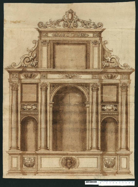 Prospetto di altare per chiesa di S. Eufemia fuori Brescia (?) (disegno) - ambito italiano (primo quarto sec. XVII)